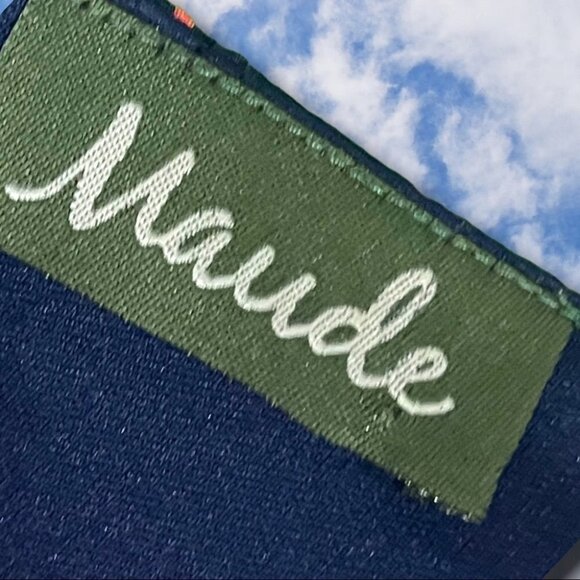 MAUDE Anthropologie Bell Sleeve Striped babydoll Mini Dress Orange & Navy Medium - Picture 15 of 15